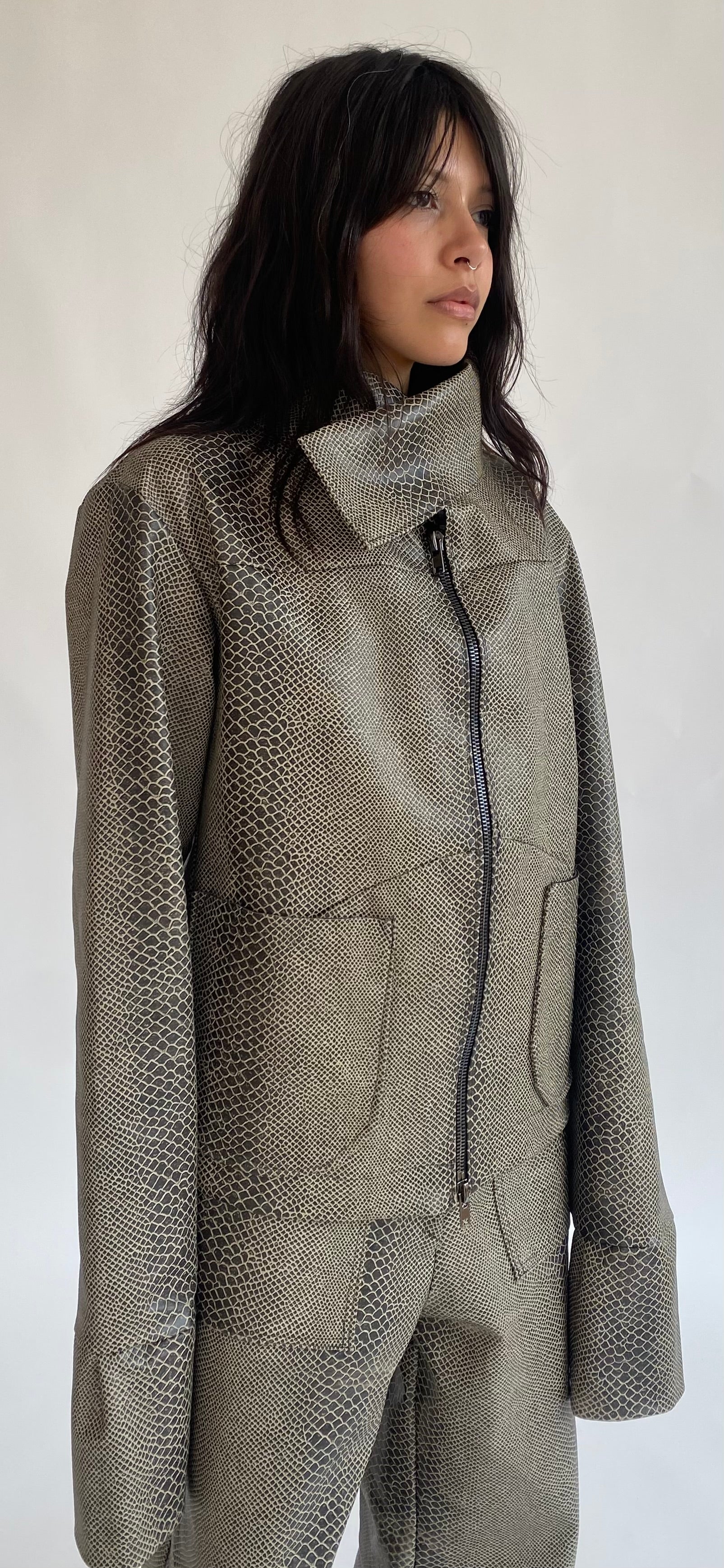 007 Snakeskin Embossed Dual Zip Leather Jacket – YAMPASTUDIOS