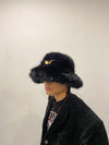 Noir Gold Pin Chunky Fur Cap