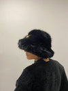 Noir Gold Pin Chunky Fur Cap